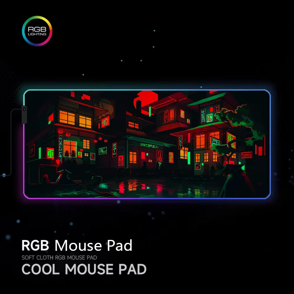 Mause Pad Gaming Setup Accessories Japanese Neon Computer Mat Rgb Mousepad Gamer 900X400 Mouse Mats Desktops Keyboard Extended