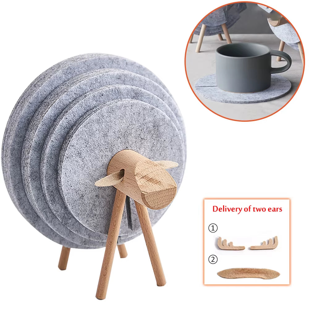 New Christmas Elk Shape Drink Coasters Cup Pads Insulated round Felt Cup Mats Creative Home Office Table Decor Art Crafts Gift