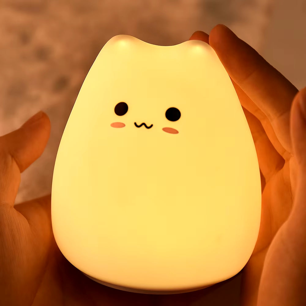 Colorful LED Night Light Animal Cute Cat Silicone Soft Breathing Cartoon Baby Nursery Lamp for Children Kid Gift Dropship