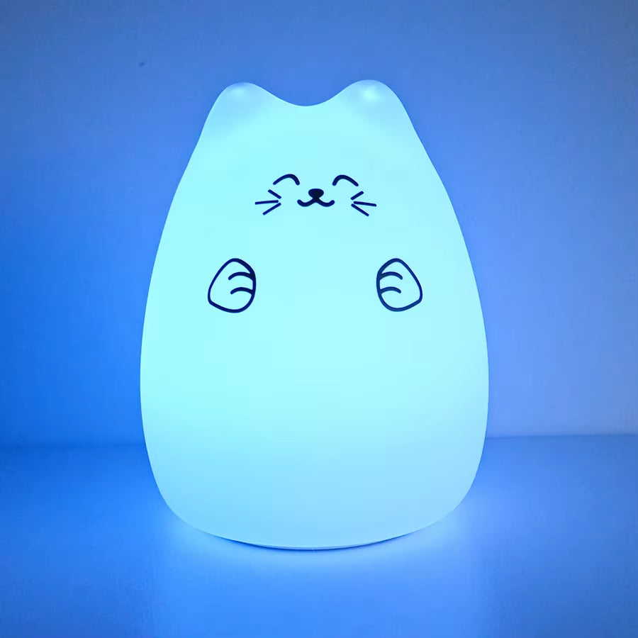 Colorful LED Night Light Animal Cute Cat Silicone Soft Breathing Cartoon Baby Nursery Lamp for Children Kid Gift Dropship