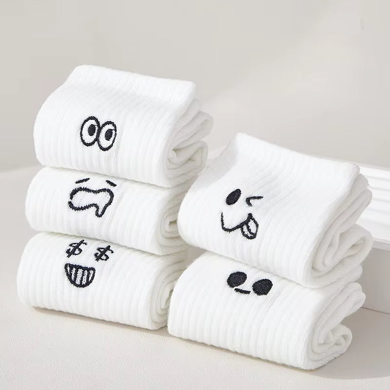 New 5 Pairs Cool Women White Cute Funny Socks Set Cartoon Lady Autumn Winter Female Girl Kawaii Sport Short Socks for Women