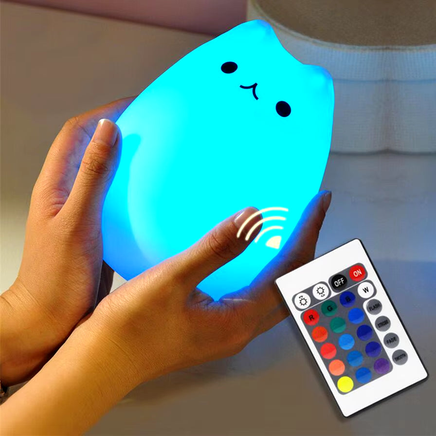 Colorful LED Night Light Animal Cute Cat Silicone Soft Breathing Cartoon Baby Nursery Lamp for Children Kid Gift Dropship