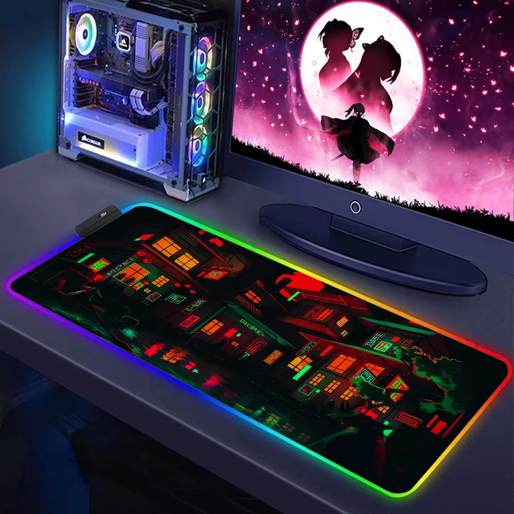 Mause Pad Gaming Setup Accessories Japanese Neon Computer Mat Rgb Mousepad Gamer 900X400 Mouse Mats Desktops Keyboard Extended