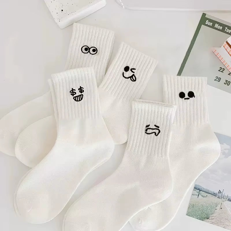 New 5 Pairs Cool Women White Cute Funny Socks Set Cartoon Lady Autumn Winter Female Girl Kawaii Sport Short Socks for Women