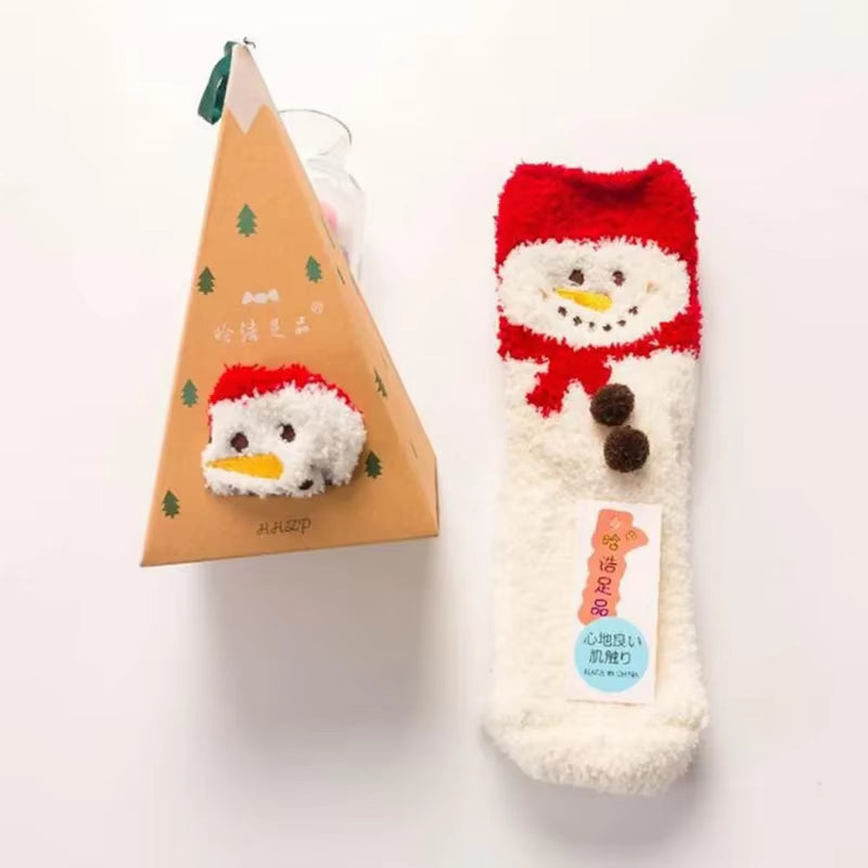 Box Christmas Gift Socks Women Cute Thermal Fluffy Fuzzy Soft Velvet Thermo Sleep Sock Thick Warm Winter Socks New Year Gift