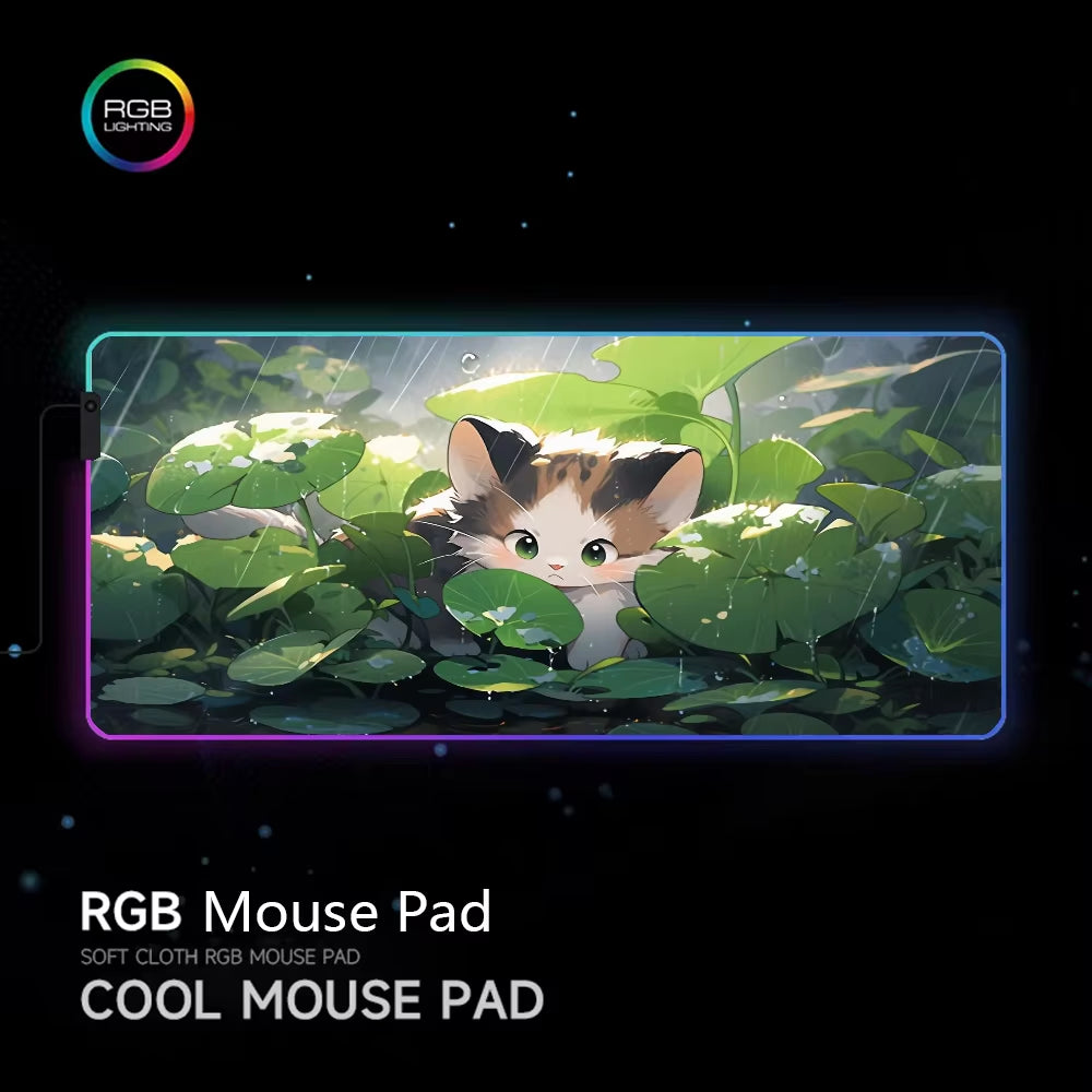 Gaming Mouse Pad Cat 900X400 Pc Gamer Computer Mat Desk Accessories Office Desktops Rgb Mousepad Keyboard Extended Mats Xxl