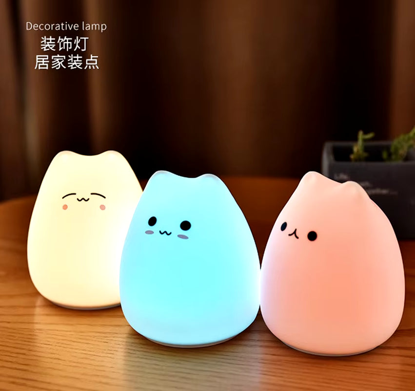 Colorful LED Night Light Animal Cute Cat Silicone Soft Breathing Cartoon Baby Nursery Lamp for Children Kid Gift Dropship