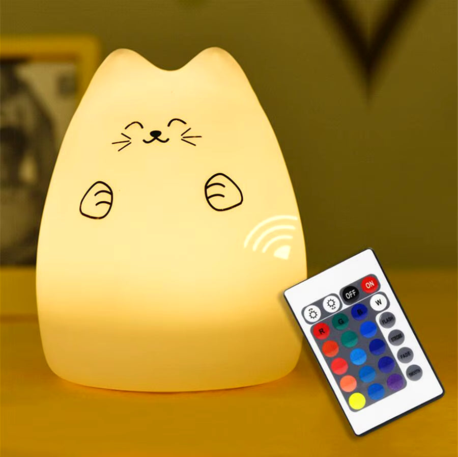 Colorful LED Night Light Animal Cute Cat Silicone Soft Breathing Cartoon Baby Nursery Lamp for Children Kid Gift Dropship