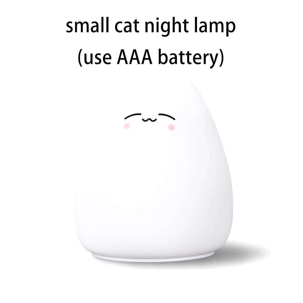 Colorful LED Night Light Animal Cute Cat Silicone Soft Breathing Cartoon Baby Nursery Lamp for Children Kid Gift Dropship