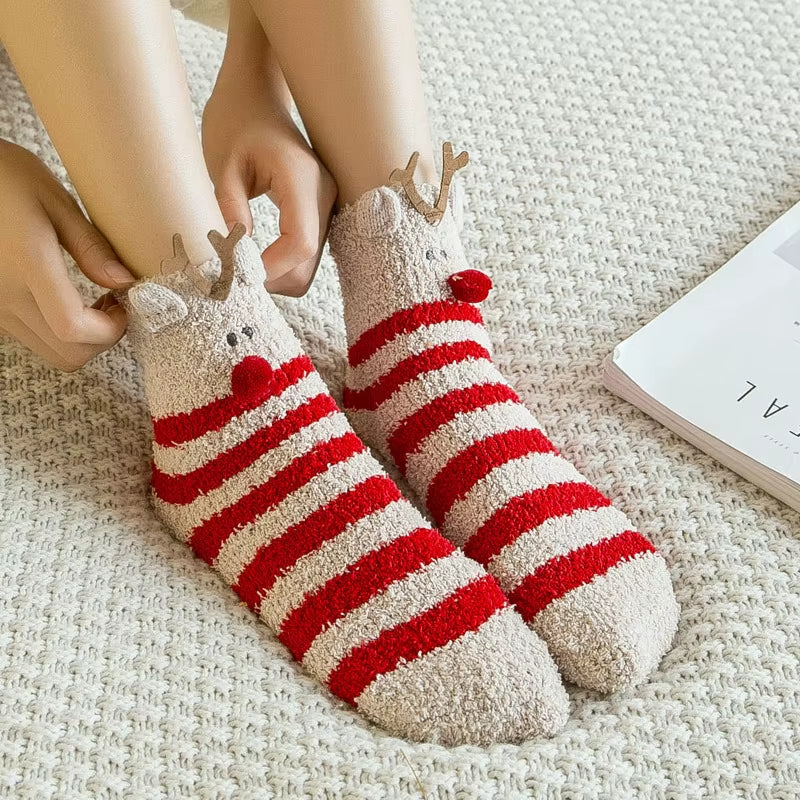 Box Christmas Gift Socks Women Cute Thermal Fluffy Fuzzy Soft Velvet Thermo Sleep Sock Thick Warm Winter Socks New Year Gift