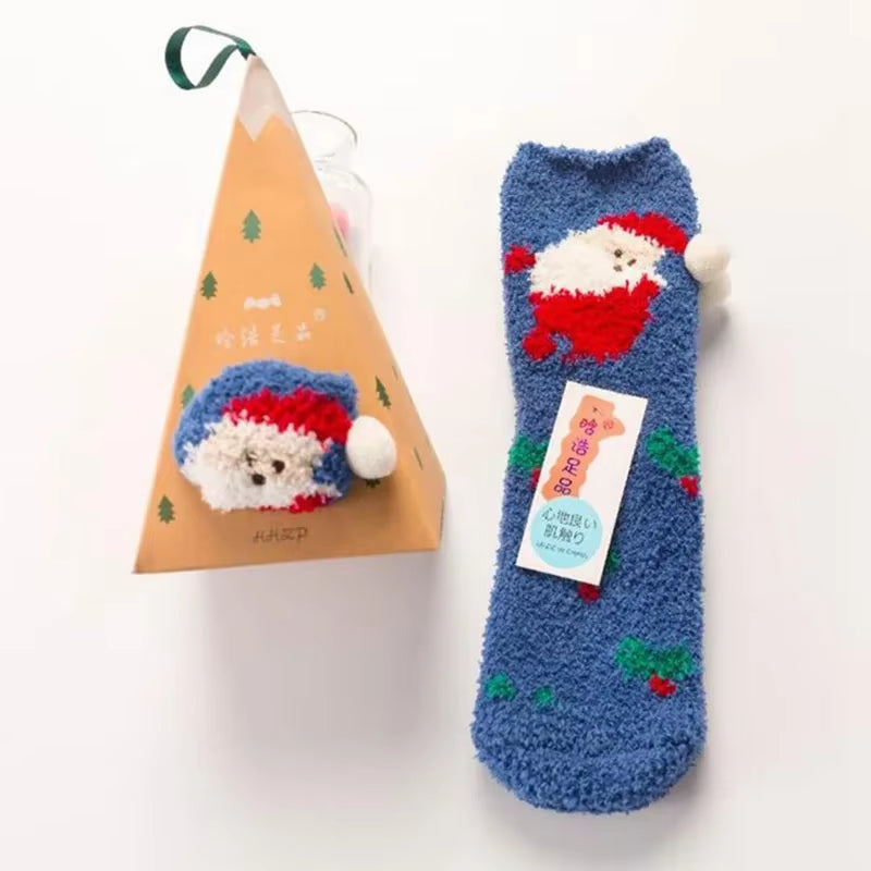 Box Christmas Gift Socks Women Cute Thermal Fluffy Fuzzy Soft Velvet Thermo Sleep Sock Thick Warm Winter Socks New Year Gift