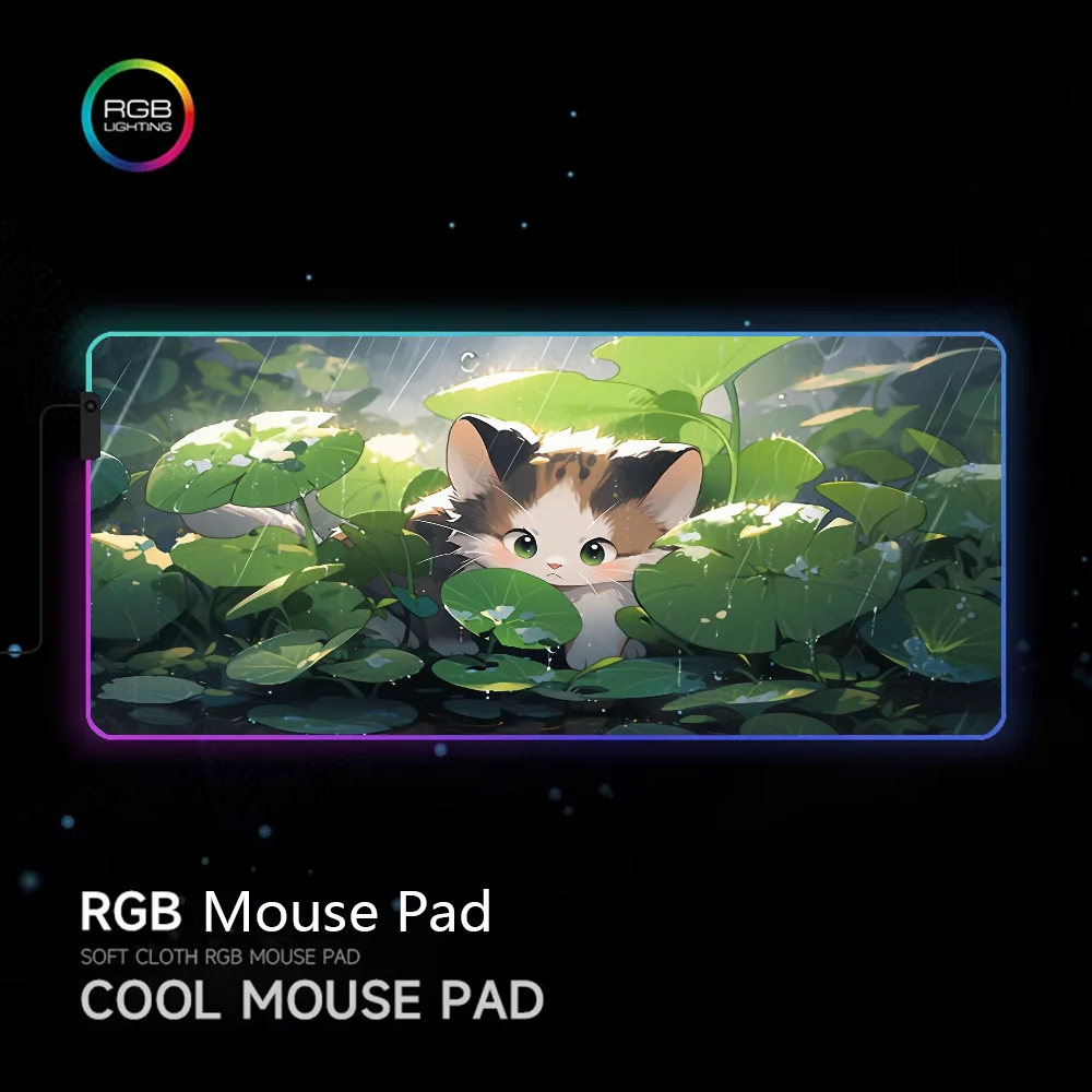 Gaming Mouse Pad Cat 900X400 Pc Gamer Computer Mat Desk Accessories Office Desktops Rgb Mousepad Keyboard Extended Mats Xxl