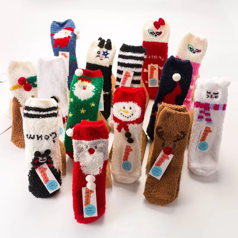 Box Christmas Gift Socks Women Cute Thermal Fluffy Fuzzy Soft Velvet Thermo Sleep Sock Thick Warm Winter Socks New Year Gift