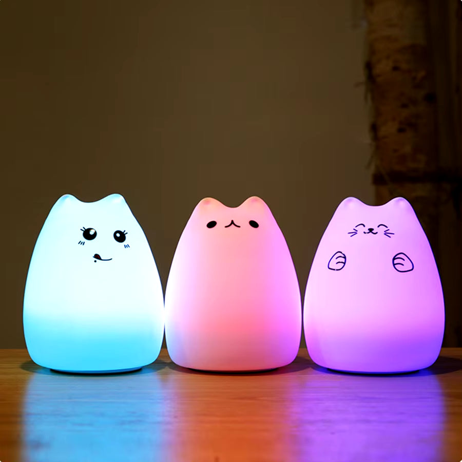 Colorful LED Night Light Animal Cute Cat Silicone Soft Breathing Cartoon Baby Nursery Lamp for Children Kid Gift Dropship