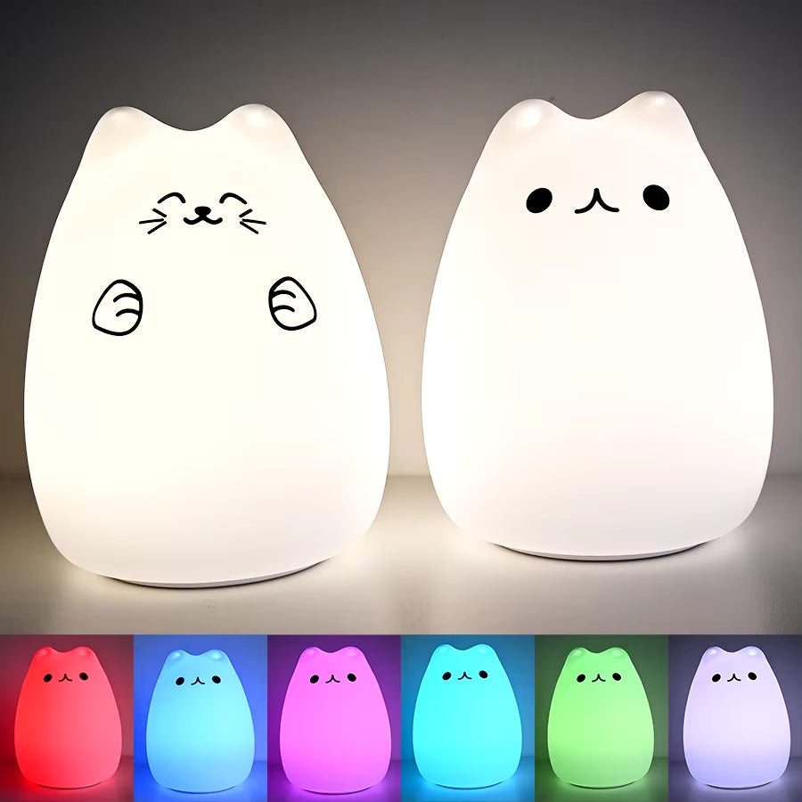 Colorful LED Night Light Animal Cute Cat Silicone Soft Breathing Cartoon Baby Nursery Lamp for Children Kid Gift Dropship