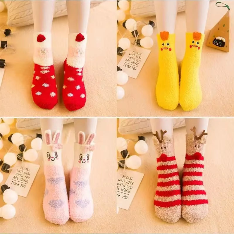 Box Christmas Gift Socks Women Cute Thermal Fluffy Fuzzy Soft Velvet Thermo Sleep Sock Thick Warm Winter Socks New Year Gift