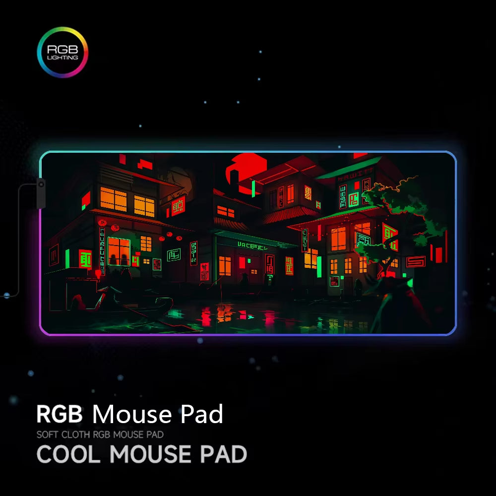 Mause Pad Gaming Setup Accessories Japanese Neon Computer Mat Rgb Mousepad Gamer 900X400 Mouse Mats Desktops Keyboard Extended